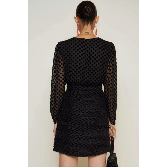 RIXO Golden Flocked Black Polka Dot Burnout L/S Mini Dress 8 - Picture 11 of 11